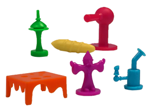 plastic pieces, custom game pieces in various plastic colors